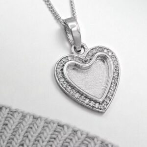 CZ surround Heart Pendant in Sterling Silver 925