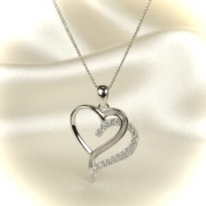 Double CZ Heart Channel Pendant in Sterling Silver 925