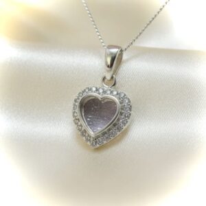 Bubble Heart Pendant surrounded with CZ in Sterling Silver 925