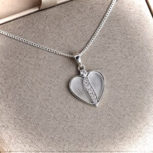 Heart Pendant divided with a channel of CZ in Sterling Silver 925