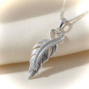 Feather channel Pendant with Heart Detail in Sterling Silver 925