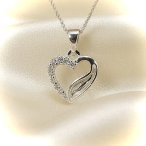 Heart Pendant set with CZ and fillable channel in Sterling Silver 925