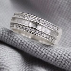 Duo Crystal Half Channel Ring in Sterling Silver 925