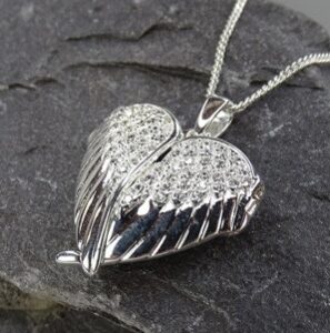 Detailed CZ Set Angel Wing Locket In Sterling Silver 925