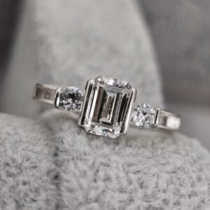 Emerald Cut triple CZ Ring in Sterling Silver 925