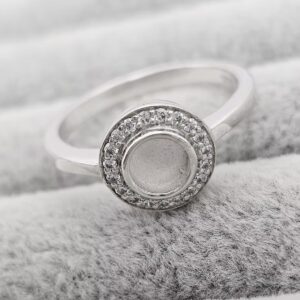 CZ set Halo Ring in Sterling Silver 925