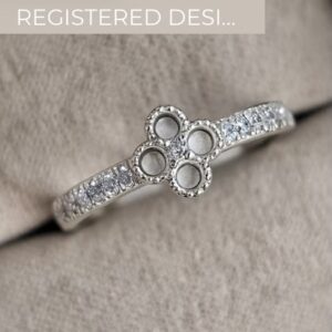 Clover Ring surrounded by CZ with fillable circles in Sterling  Silver 925