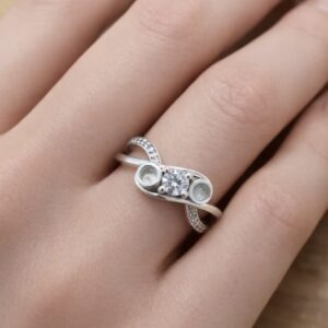 CZ Twist Ring with Double Round Fillable’s in Sterling Silver 925 (MTO)