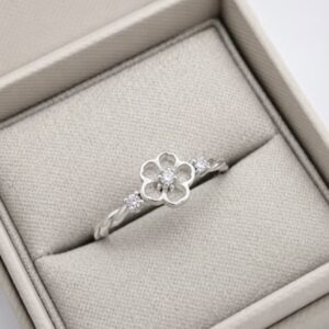 CZ Set ‘Forget-me-not’ Ring with centre fillable in Sterling Silver 925