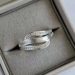 Double CZ set Wave Ring with fillable centre Channel Sterling Silver 925