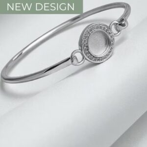 CZ Surrounded Halo Bangle with Hook Clasp in Sterling Silver 925