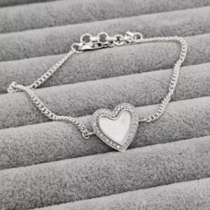 CZ Surrounded Heart Adjustable Bracelet in Sterling Silver 925