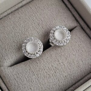 CZ Halo Earrings in Sterling Silver 925