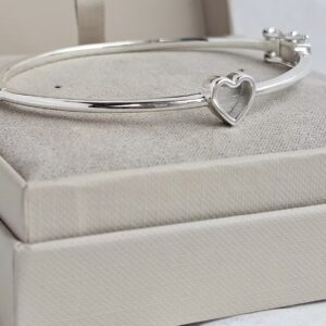 Dainty Bubble Heart Bangle with Safety Clasp in Sterling Silver 925