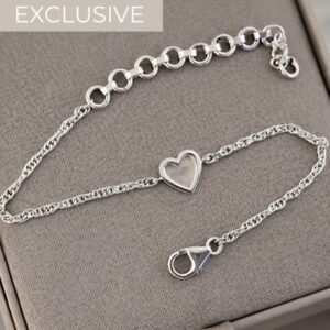Twisted Bubble Heart Adjustable Curb Chain Bracelet in Sterling Silver 925