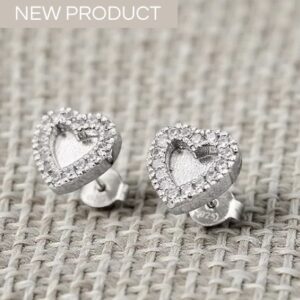 Dainty CZ Set Heart Earrings in Sterling Silver 925