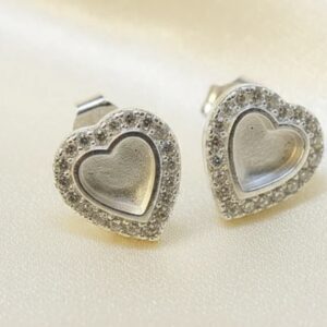 CZ Surrounded Heart Earrings in Sterling Silver 925
