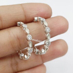 Zircon Set Marquise Hoop stud Earrings in Sterling Silver 925