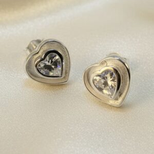 CZ Heart Channel earrings in Sterling Silver 925