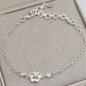 CZ Set ‘ Forget Me Not’ Adjustable Belcher Chain Bracelet in Sterling Silver 925