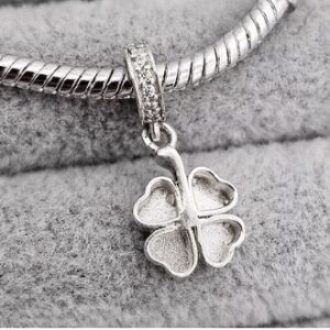 Fill-able Clover Drop Charm with CZ Bail in Sterling Silver 925