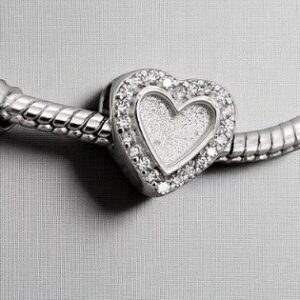 CZ Surrounded fill-able Heart Charm in Sterling Silver 925