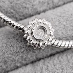 Detailed fill-able Sunflower Charm in Sterling Silver 925