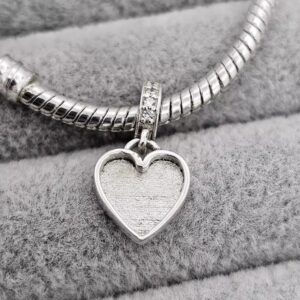 Fill-able Heart Drop Charm with CZ Bail in Sterling Silver 925.