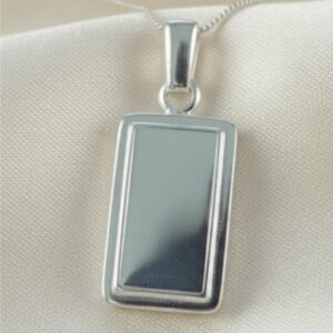 Solid Back Sterling Silver 925 fill-able Rectangular Pendant
