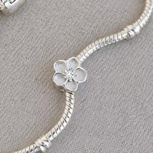 Fill-able Forget Me Not CZ set Charm in Sterling Silver 925.